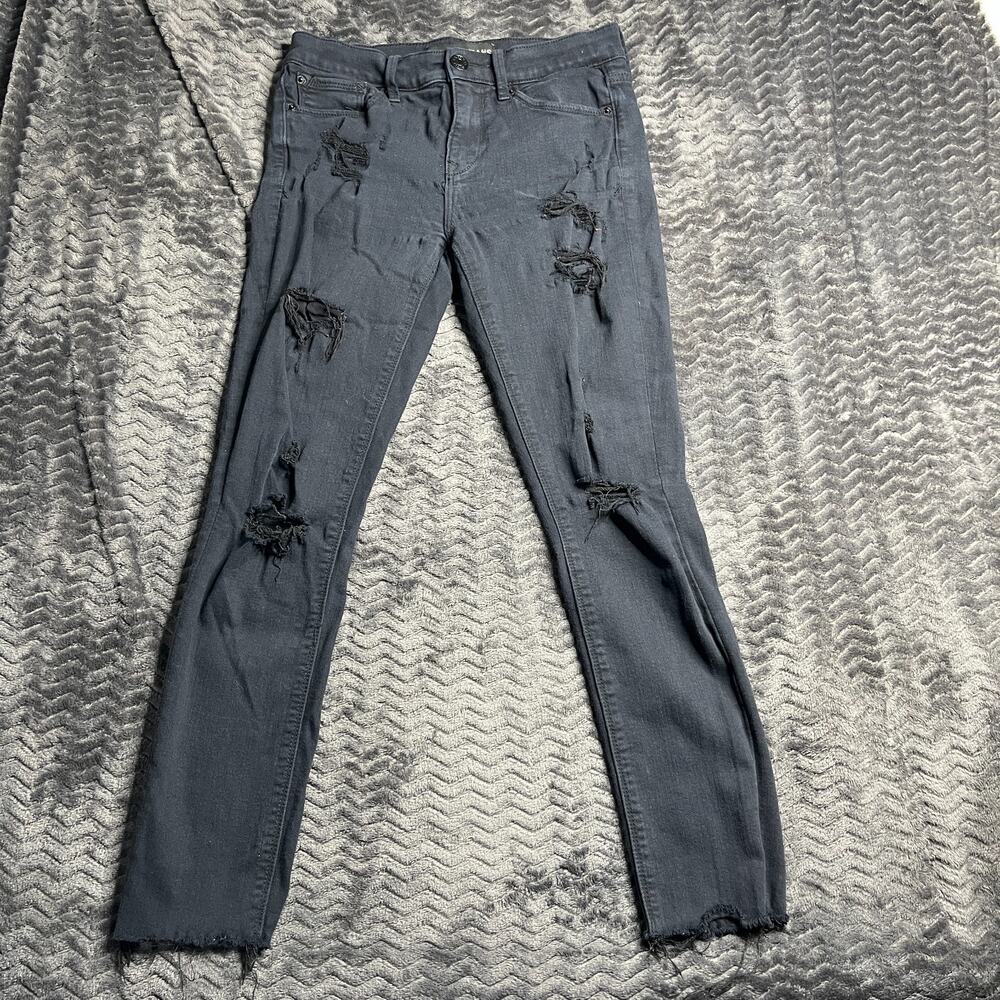 Express Jeans Womens Ankle Legging Mid Rise Black Distressed Stretch Size 6